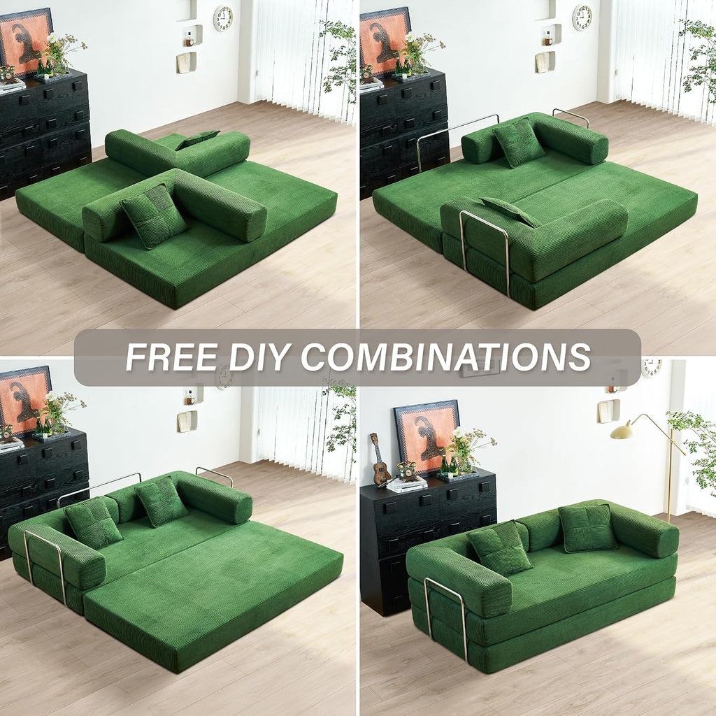YINIX Foldable Sofa Bed, 78'' Folding Floor Couch, Compressed Convertable Sleeper Sofa, Memory Foam Couch with Pillow Back Support Armrest, 4-in-1 Futon Sofa Bed for Living Room, Green