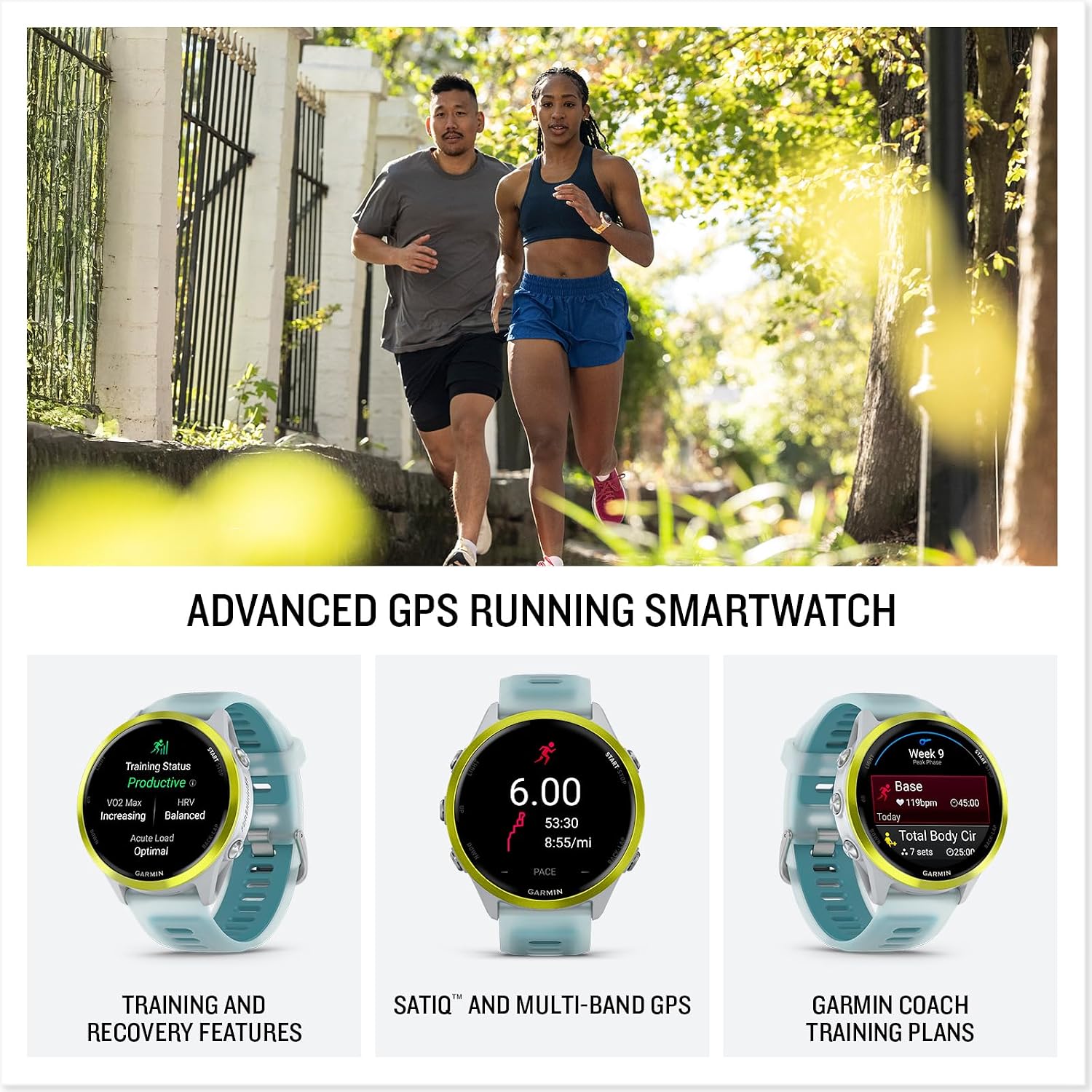 Garmin Forerunner 570 Performance 47mm GPS Smartwatch, Indigo | AMOLED Display, Training Readiness, On-Wrist Calling with Signature Series Modern Power Stand Bundle