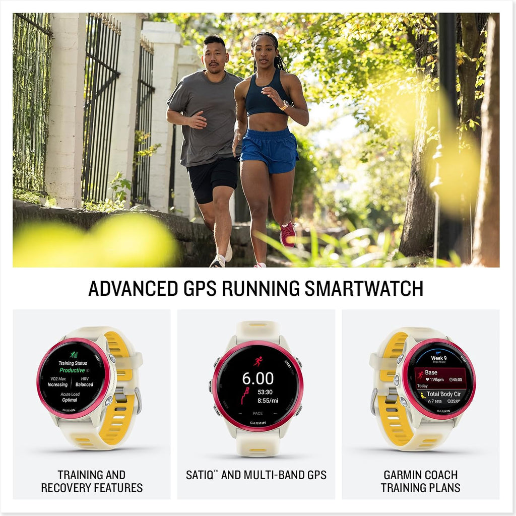 Garmin Forerunner 570 42mm GPS Running Smartwatch, Raspberry | Advanced Training & Recovery, Sleep Coach, Heart Rate, Download Music, Up to 10 Day Battery | Signature Series Charging Stand Bundle