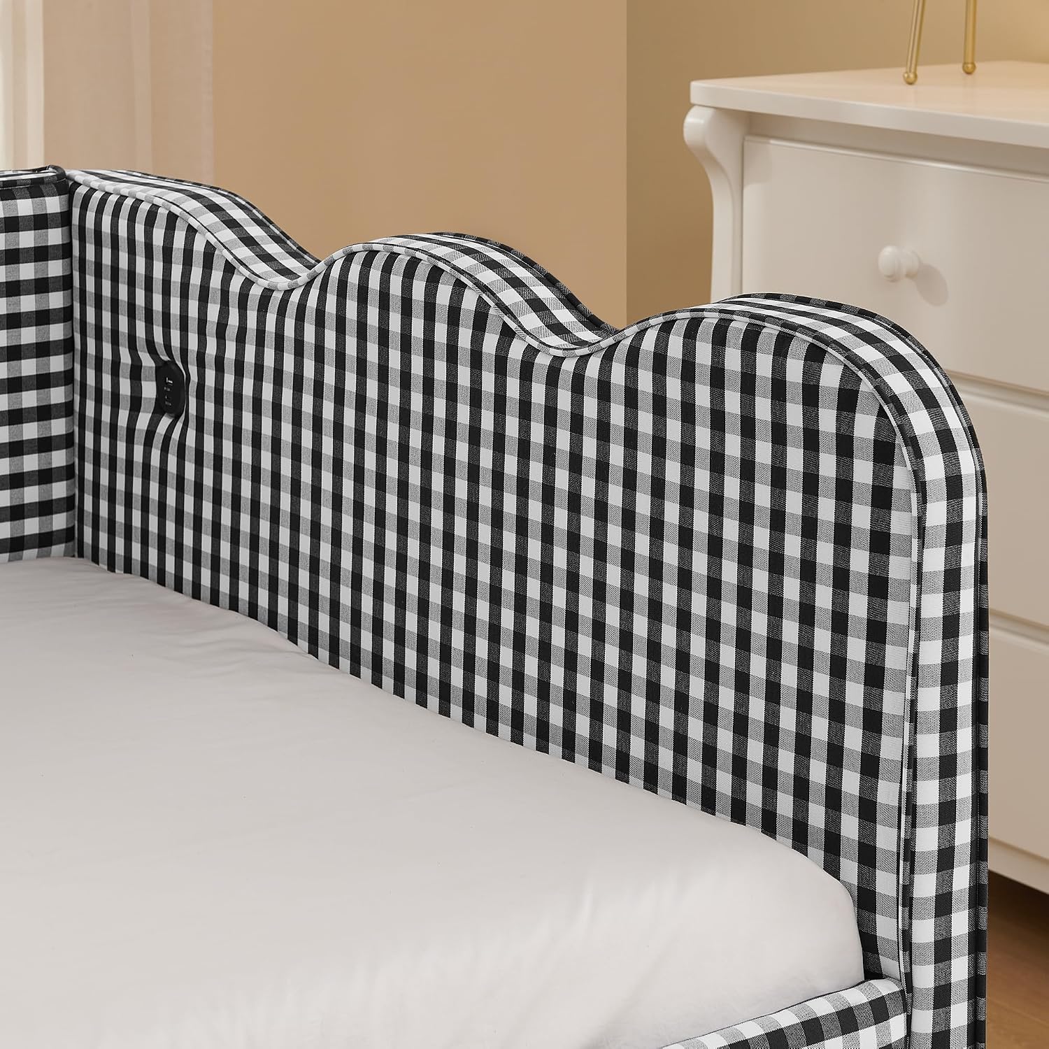 KEIKI Twin Size Upholstery Daybed with Trundle and USB, Twin to King Design Adorable Wave Shaped Extendable Linen Sofa Bed, Easy Assembly, No Box Spring Required, for Living Room and Bedroom, Black