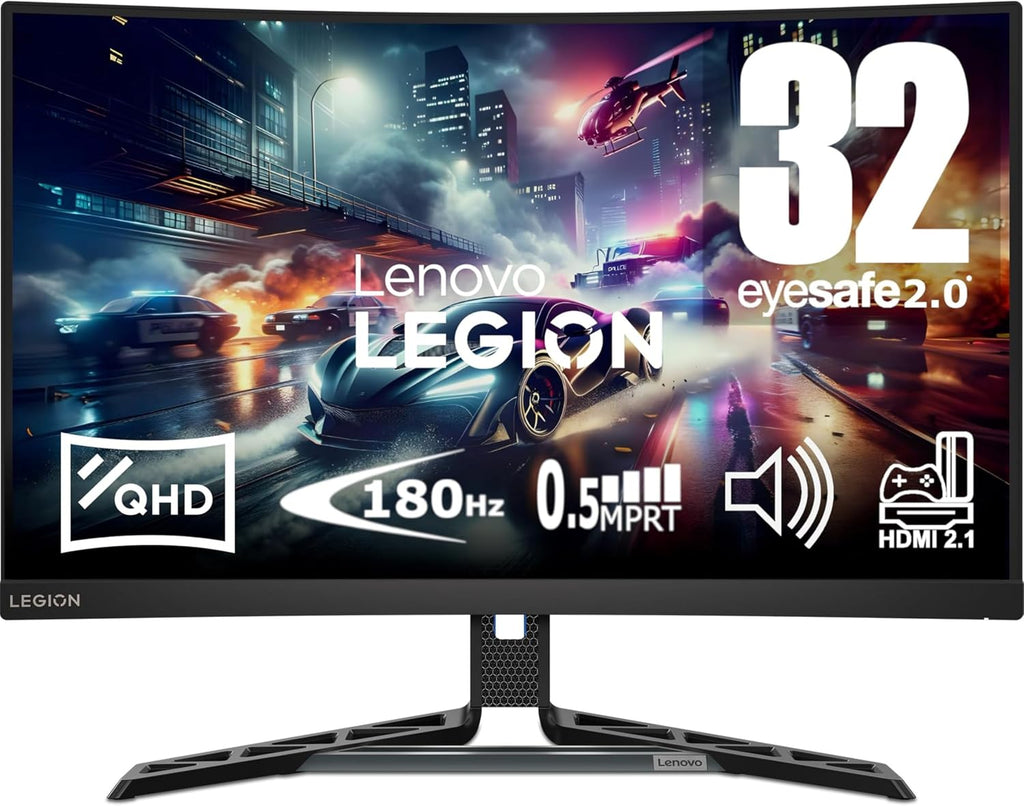 Lenovo Legion-R32qc-30 | 32' (81.2cm) QHD 180Hz Curved Gaming Monitor | 0.5ms, AMD FreeSync, 99% sRGB, 3Wx2Speaker, 2xHDMI 2.1 TMDS, 1xDP 1.4| Tilt, Swivel, Pivot, Height Adjust | Black | 67C8GAC1IN