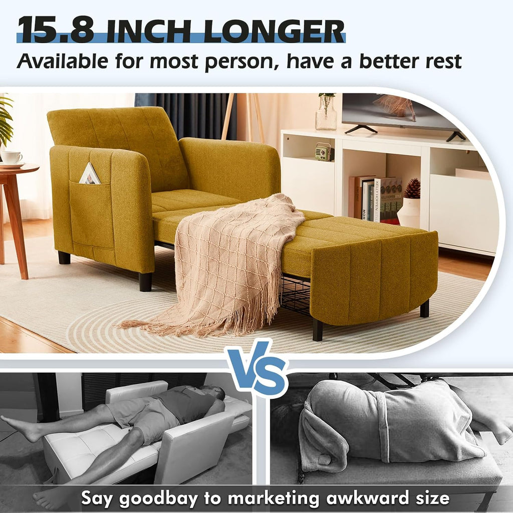 ZZW Sleeper Chair 84' Extra Long Convertible Chair Bed Upgraded 3-in-1 to 4-in-1 Pull Out Chair & Single Sofa Bed for Adult Sleeping Chairs for Living Room & Small Space