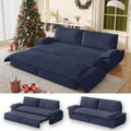 73.2' Sofa Bed Queen Size, Pull Out Couch Bed, 3-in-1 Convertible Sleeper Sofa with Cushion Armrest, Modern Corduroy Futon Couch for Living Room, Small Space, Apartment, Bedroom, Dark Blue