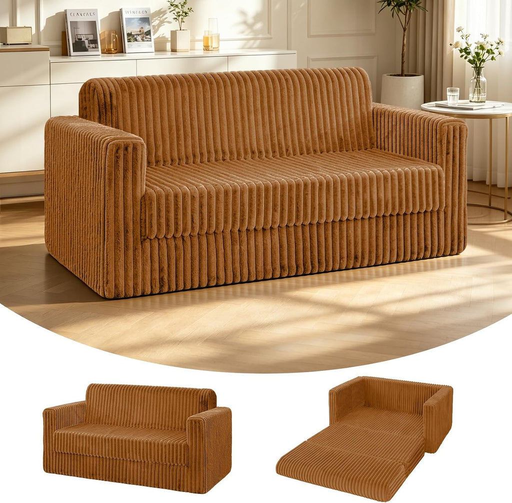 HABUTWAY Folding Sofa Bed, 2 in 1 Convertible Sleeper Chair with Armrest, Portable Fold Out Chair Bed, Comfy Floor Couch, Multi-Functional Lazy Sofa for Living Room Bedroom Dorm Home Office, Caramel