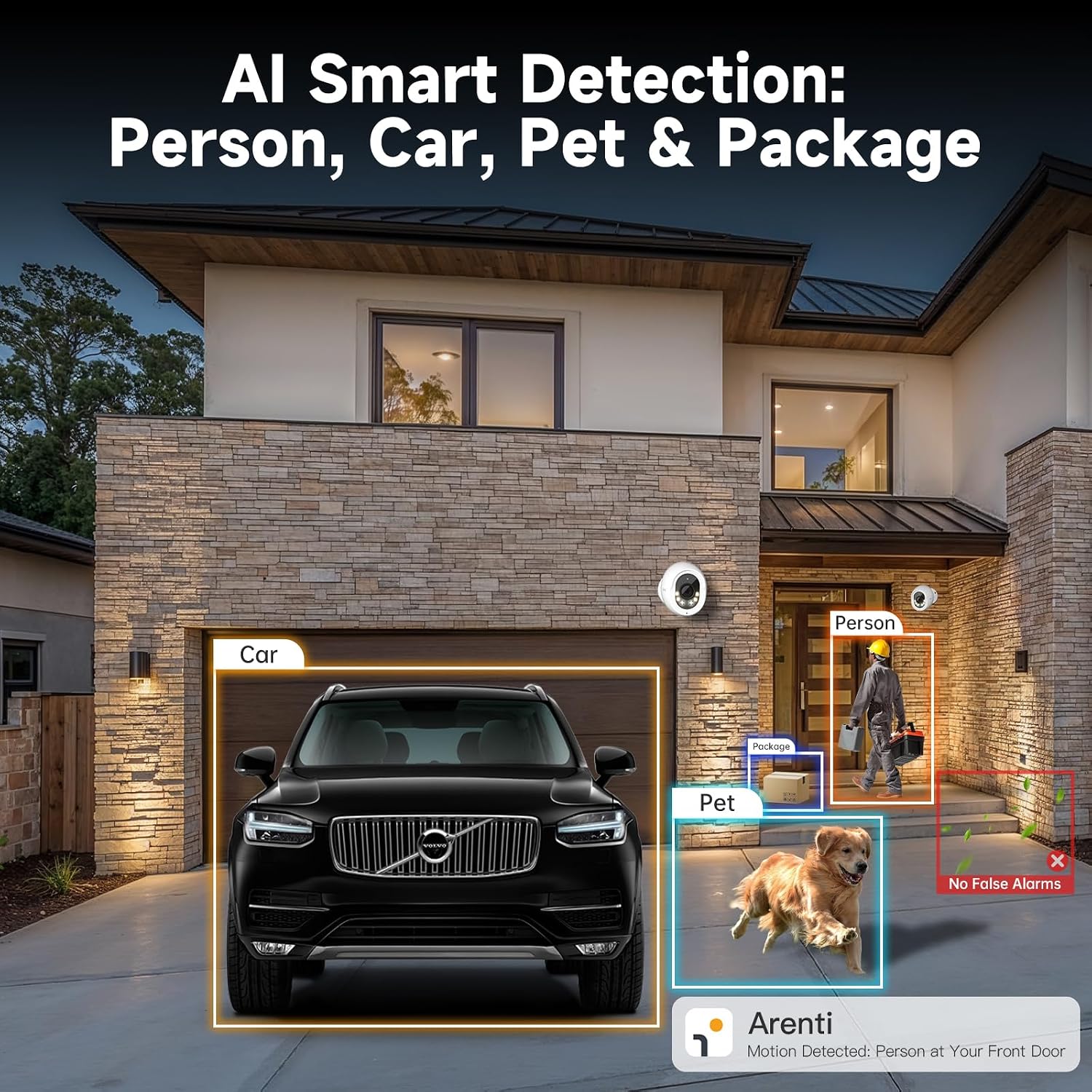 ARENTI 8MP PoE IP Camera Outdoor, 4K Bullet Surveillance Cameras for Home Security, Human/Vehicle/Pet/Package Detection, 4Pack POE Security Cameras Wired, H.265 8CH NVR with 2TB HDD for 24/7 Recording