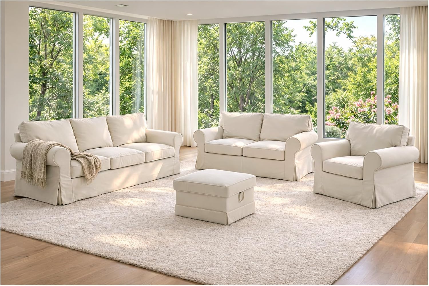 Sofa Covers Compatible with IKEA Ektorp 3 Three Seat Sofa Slipcovers (Polyester Beige, Ektorp Sofa)