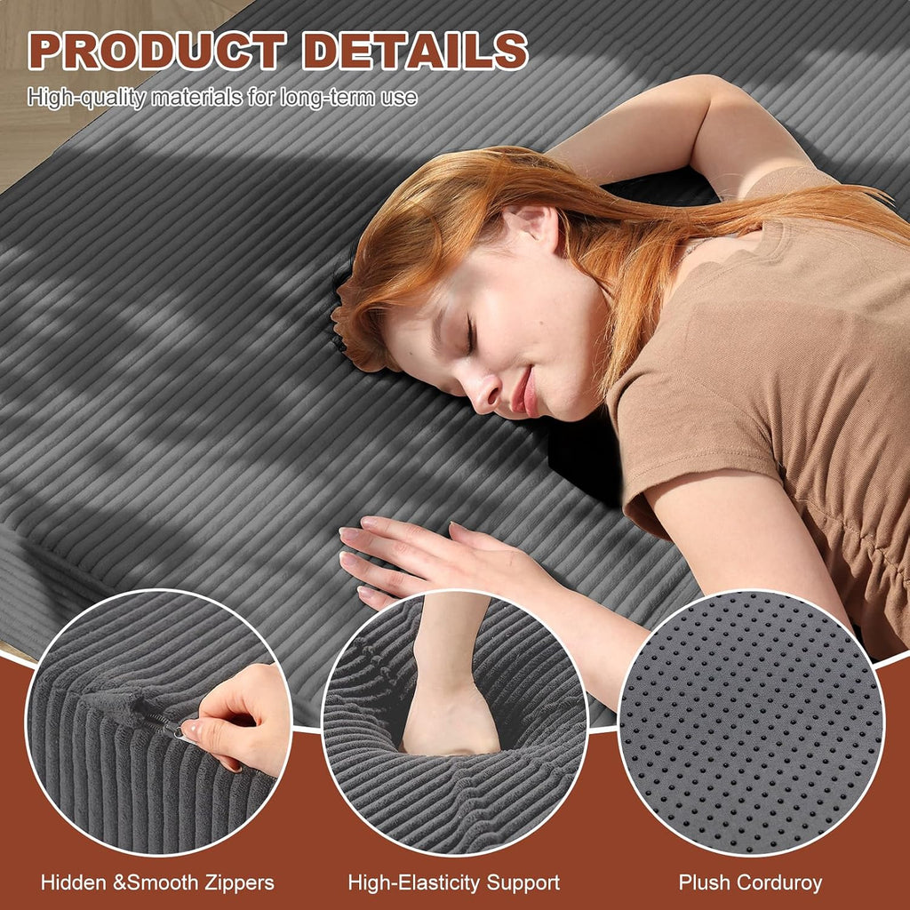 6-Inch Tri-Fold Foldable Mattress, Folding Sofa Bed with Removable Washable Cover, Portable Futon Mattress Full Size Floor Guest Mat with Non-Slip Bottom & Carry Handles for Camping (Grey, Queen)