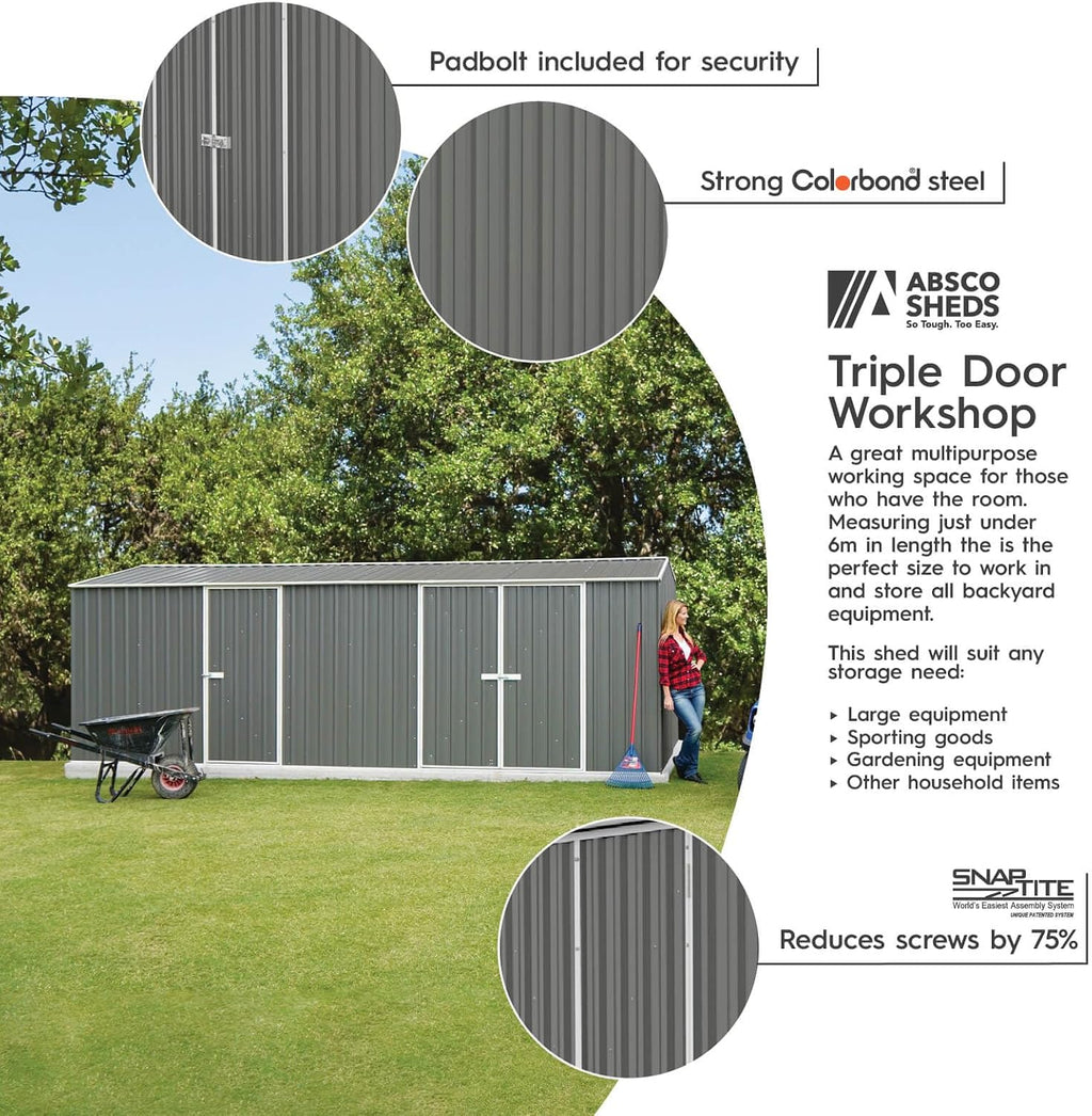 Absco Workshop 20 Ft. x 10 Ft. Metal Storage Shed DIY Galvanized Steel Sheds for Lawn Mower, Equipment, Workbench, Tools, Garden in The Yard, Garden, Patio, Outdoor Storage (Woodland Gray)