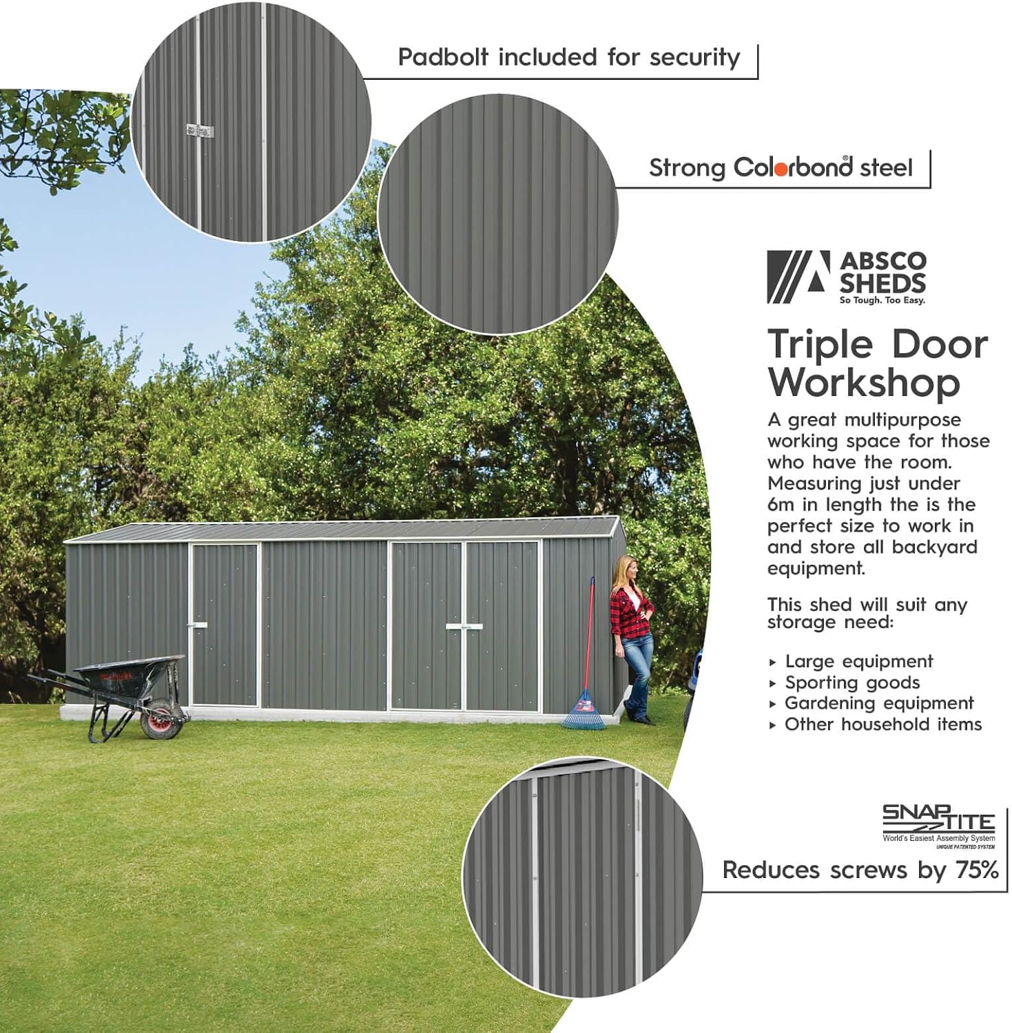Absco Workshop 20 Ft. x 10 Ft. Metal Storage Shed DIY Galvanized Steel Sheds for Lawn Mower, Equipment, Workbench, Tools, Garden in The Yard, Garden, Patio, Outdoor Storage (Woodland Gray)