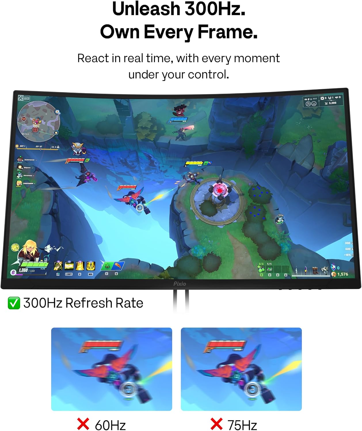 Pixio PXC279 Wave 27 inch 300Hz Refresh Rate FHD 1080p Resolution 1650R Curved Fast VA Panel 1ms GTG Response Time Adaptive Sync HDR Curved Gaming Monitor