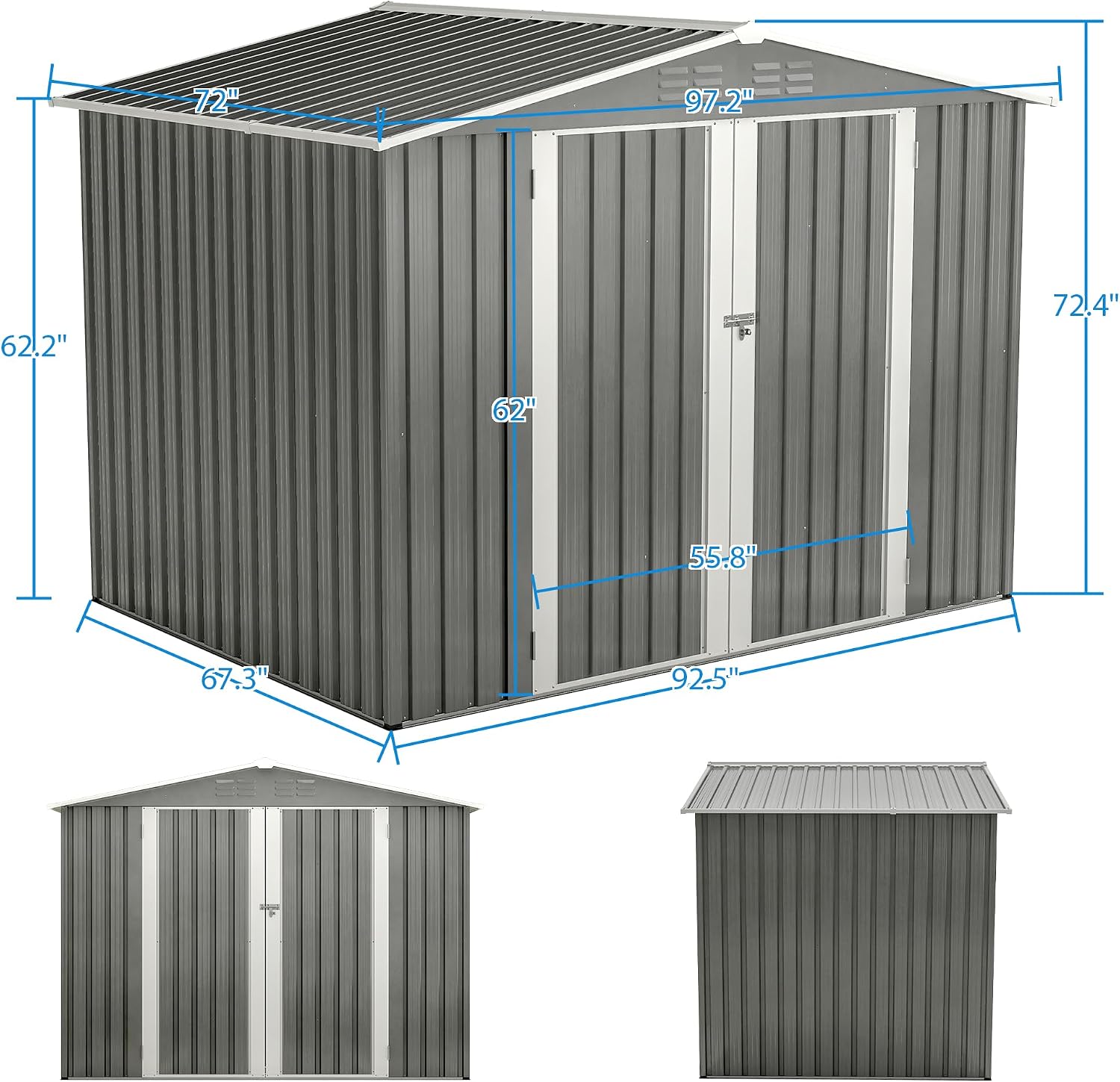YOPTO 8 x 6 FT Outdoor Storage Shed with Floor Frame,Utility Metal Tool Storage with Lockable Doors,Air Vents & Waterproof Roof, Large Garden Shed for Backyard, Patio Lawn,Gray