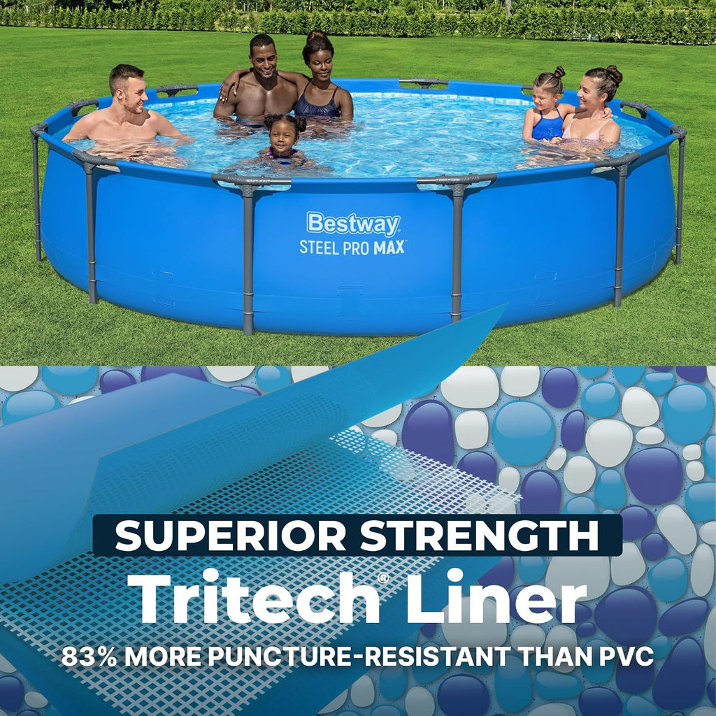 Bestway Steel Pro MAX 12' x 30' Above Ground Pool, Round Metal Frame Outdoor Swimming Pool for Backyard, Blue, Pool ONLY