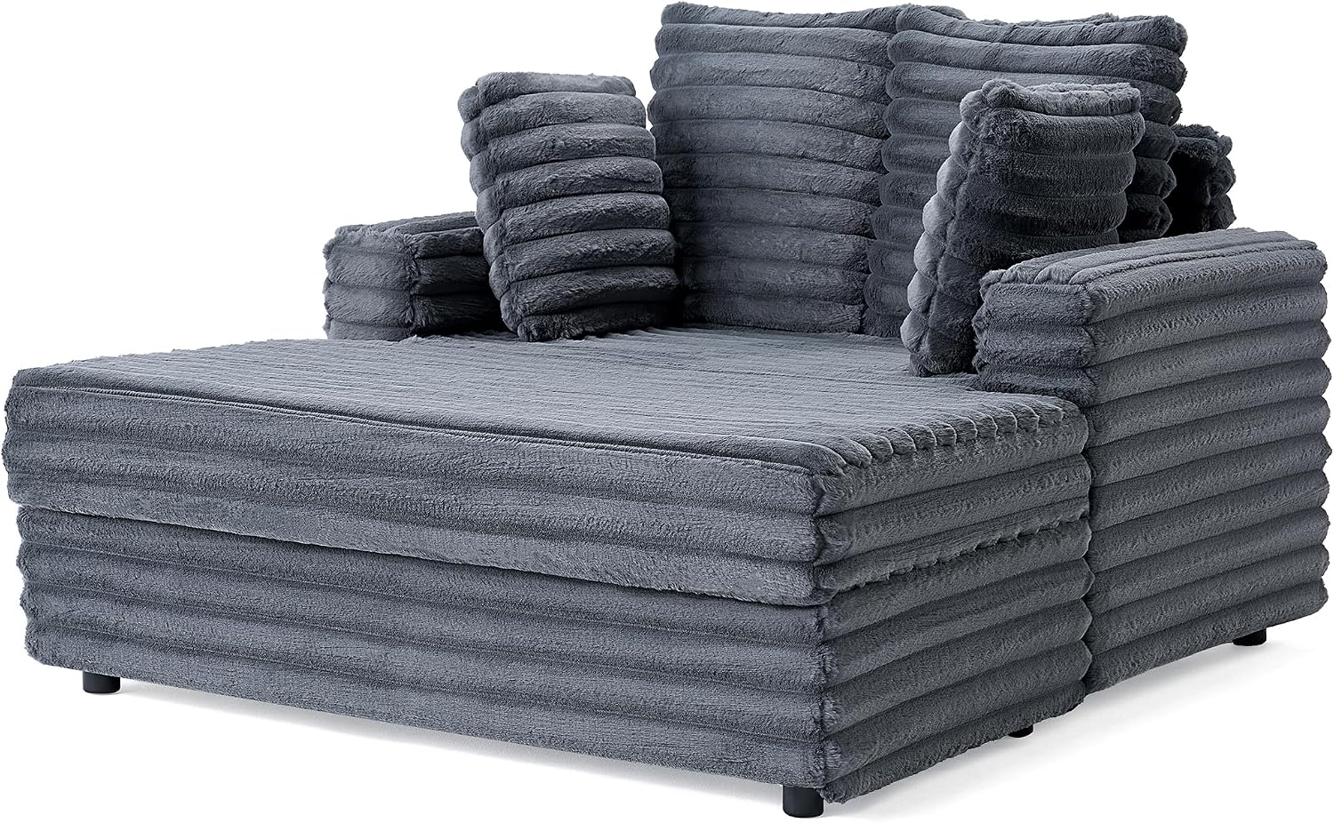 VanAcc 67' Chaise Lounge Sofa, Faux Fur Sleeper Chaise with Armrests and Throw Pillows, No-Assembly Couch for Living Room or Apartment, Gray