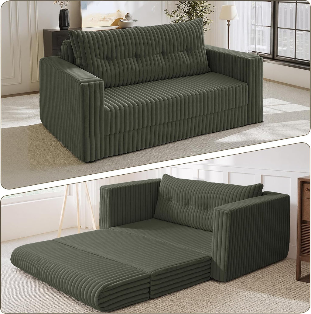 HABUTWAY Folding Sofa Bed, 2 in 1 Convertible Sleeper Chair with Pillow, Portable Fold Out Chair Bed with Armrest, Comfy Floor Couch, Lazy Sofa for Living Room Bedroom Dorm Home Office, Green