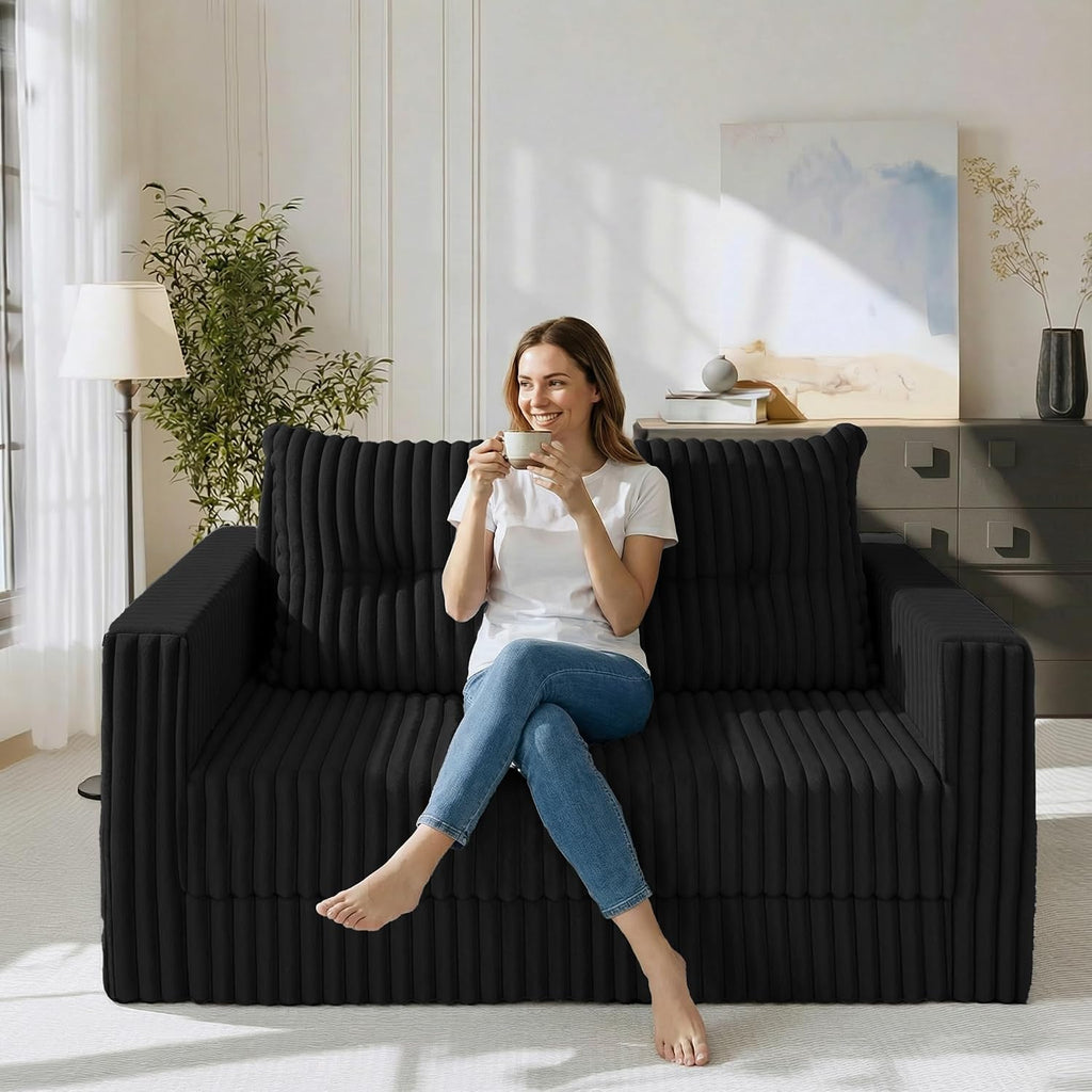 HABUTWAY Folding Sofa Bed, 2 in 1 Convertible Sleeper Chair with Pillow, Portable Fold Out Chair Bed with Armrest, Comfy Floor Couch, Lazy Sofa for Living Room Bedroom Dorm Home Office, Black