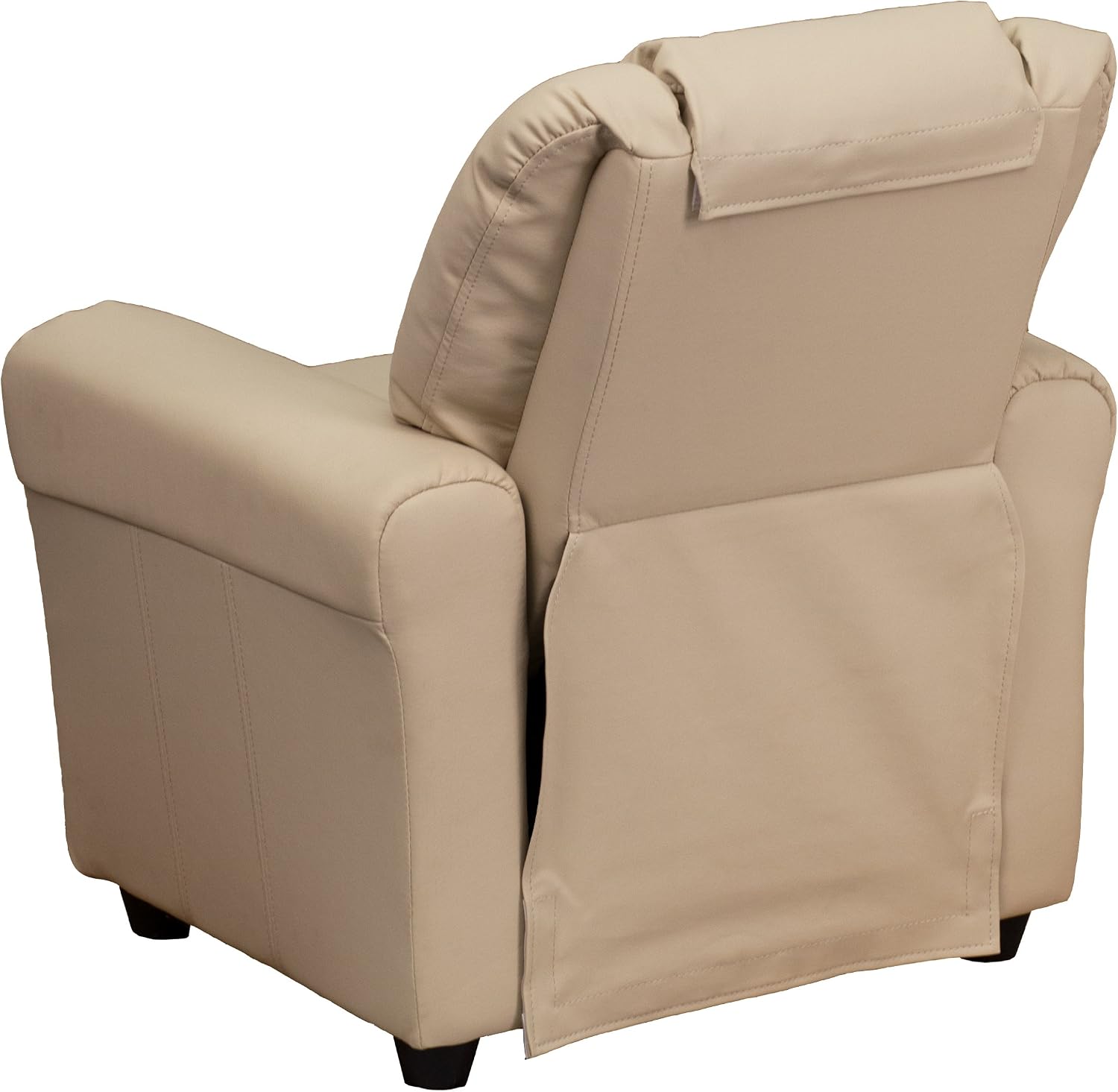 EMMA + OLIVER Beige Vinyl Kids Recliner with Cup Holder and Headrest