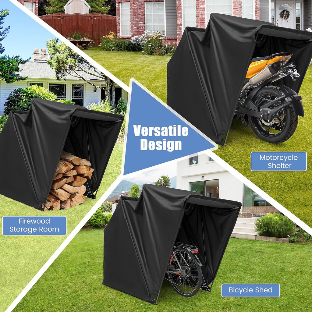 Tangkula Motorcycle Shed - Waterproof Garage with 600D Oxford Cover, Ventilation Window, Heavy Duty Storage for Motorbike, Scooter, Vehicles, 136' x 54' x 75'
