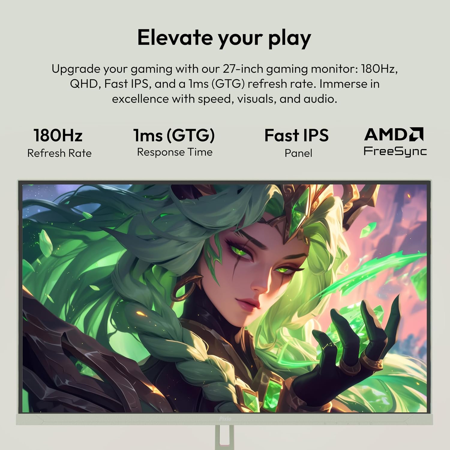 Pixio PX278 Wave Mint Green 27 inch 180Hz Refresh Rate FHD 1440p Resolution Fast IPS Panel 1ms GTG Response Time Gaming Monitor and PS1S Wave Mint Green Single Monitor Arm