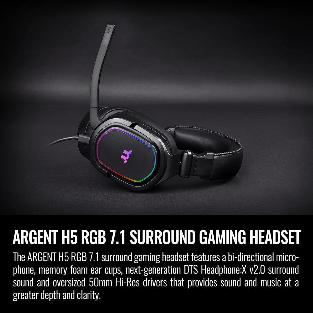 Thermaltake Argent H5 RGB 7.1 Surround Gaming Headset, 50mm Hi-Res Drivers, Compatible with PC, Xbox One, PS4, Mac, Mobile and Nintendo Switch, Black, GHT-THF-DIECBK-31