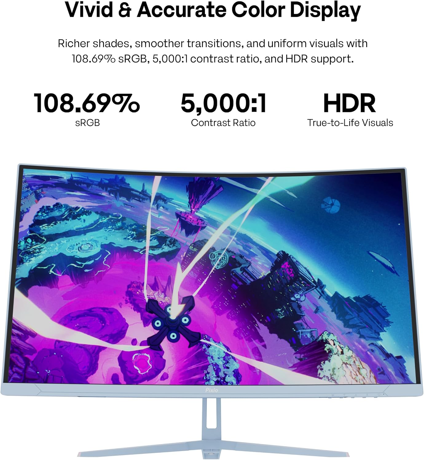 Pixio PXC278 Wave Blue 27 inch 180Hz Refresh Rate QHD 1440p Resolution 1650R Curved Fast VA Panel 1ms GTG Response Time Adaptive Sync HDR Curved Gaming Monitor