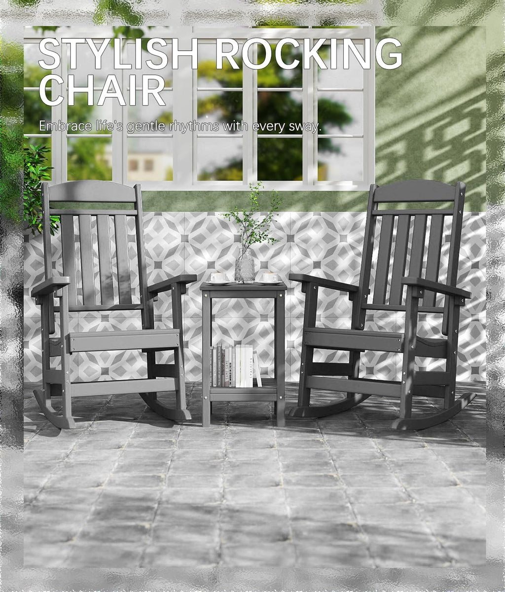 FOOWIN Outdoor Rocking Chair, High Back Patio Rocking Chair, HDPE All Weather Resistant Porch Rocker for Adult, Oversized Rocking Chairs for Garden, Lawn, Indoor & Outdoor Use, Grey