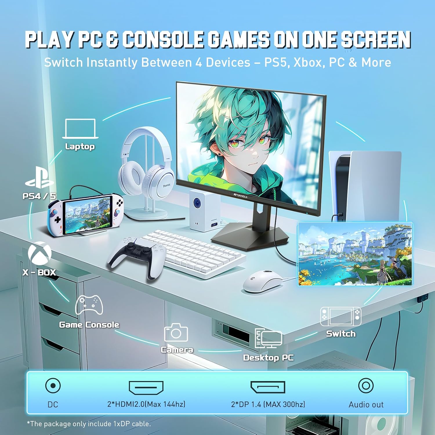 SANSUI Gaming Monitor 27' 1440P 200Hz 180Hz WQHD 2560×1440-AMD FreeSync 1ms DCI-P3 95% Fast IPS Computer Monitor,Height Adjustable Vertical/Horizontal Rotating, 2×DisplayPort/HDMI 丨HDR丨Low Motion Blur