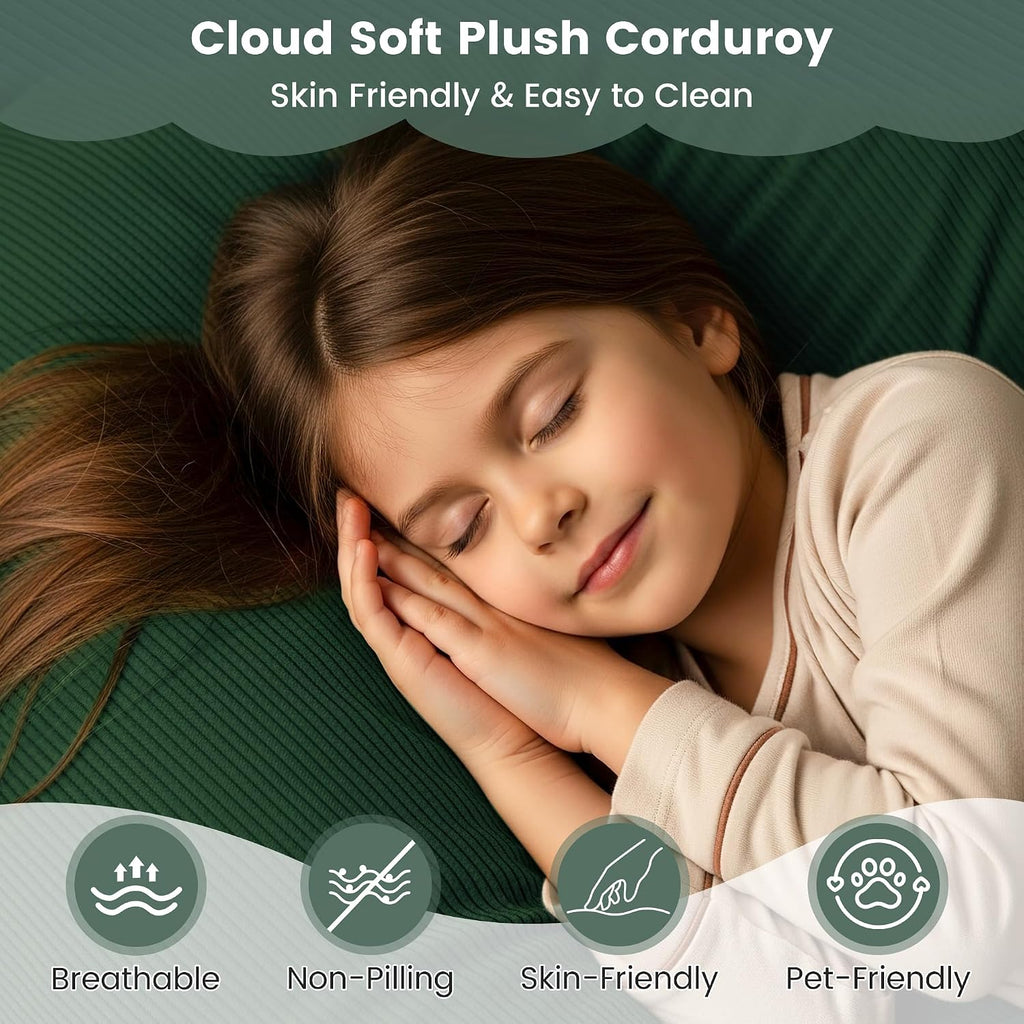 80' Convertible Sofa Bed, 5 in 1 Modular Boneless Couch Sleeper Sofa Bed with Fixed Frame & Removable Backrest Pillow, Washable Corduroy Futon Sofa Bed Couch in a Box for Small Spaces, Dark Green
