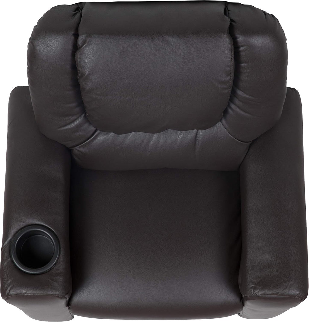 EMMA + OLIVER Brown LeatherSoft Kids Recliner with Cup Holder and Headrest