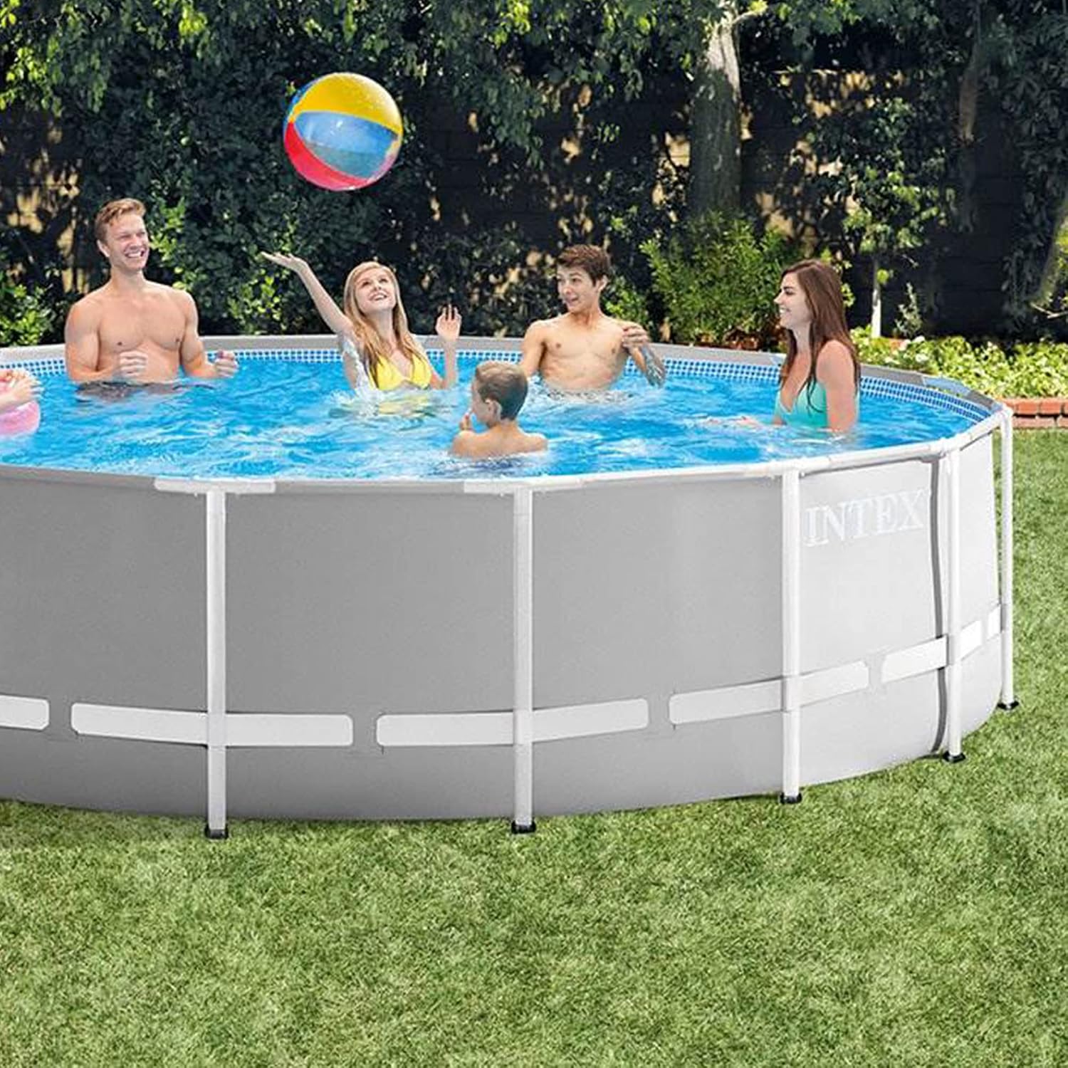 Intex Prism Frame 15' x 48' Above Ground Swimming Pool Set with Filter Pump, Ladder, Pool Cover, and Maintenance Pool Cleaning Kit with Vacuum Skimmer