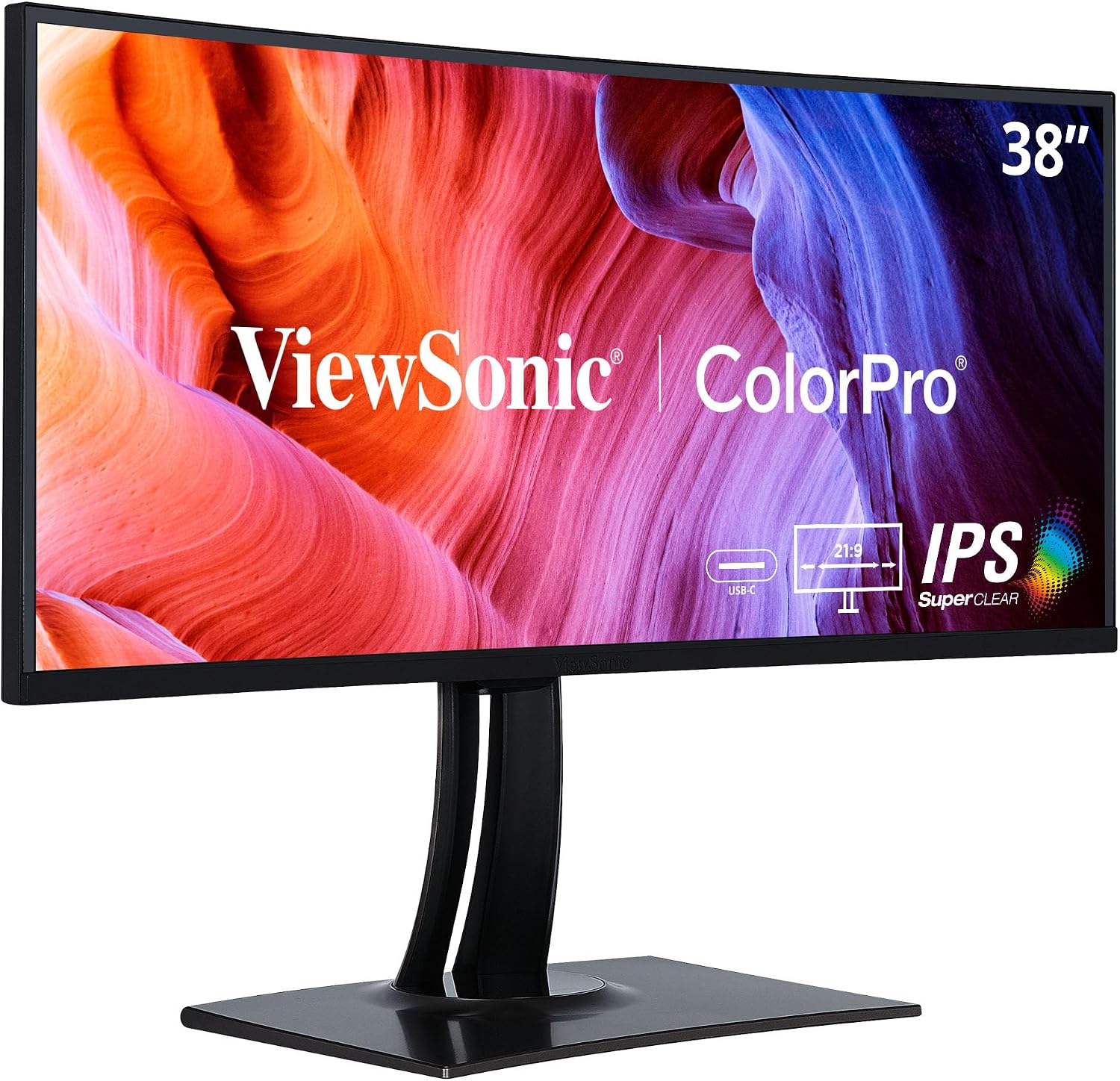 ViewSonic VP3881A 38 Inch WQHD+ ColorPro Monitor, Curved IPS with 100% sRGB and Pantone Validated for Professional Graphic Design, Advanced Ergonomics, 90W USB-C, HDMI, and DisplayPort