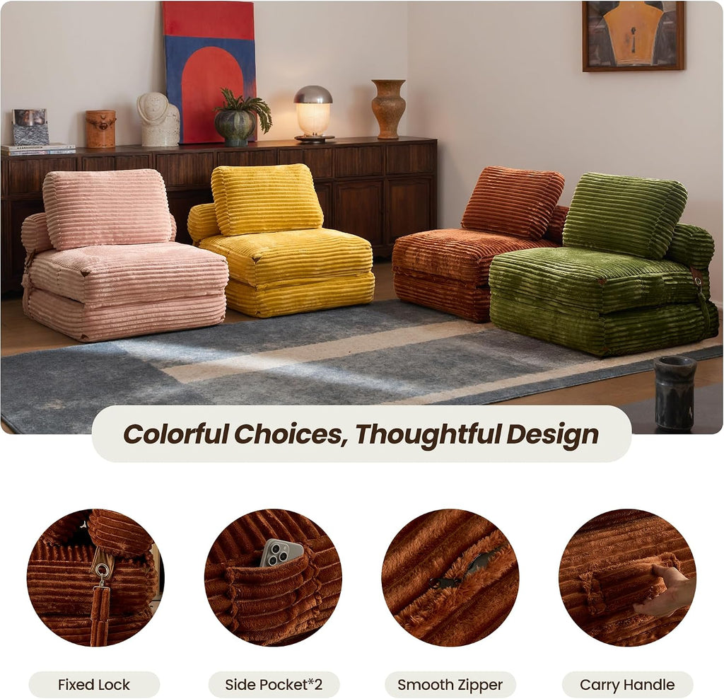 ovios Folding Sofa Bed, Foldable Sleeper Chair Floor Futon, Comfy Portable Convertible Fold Out Lounge Chairs for Living Room Bedroom, Brown