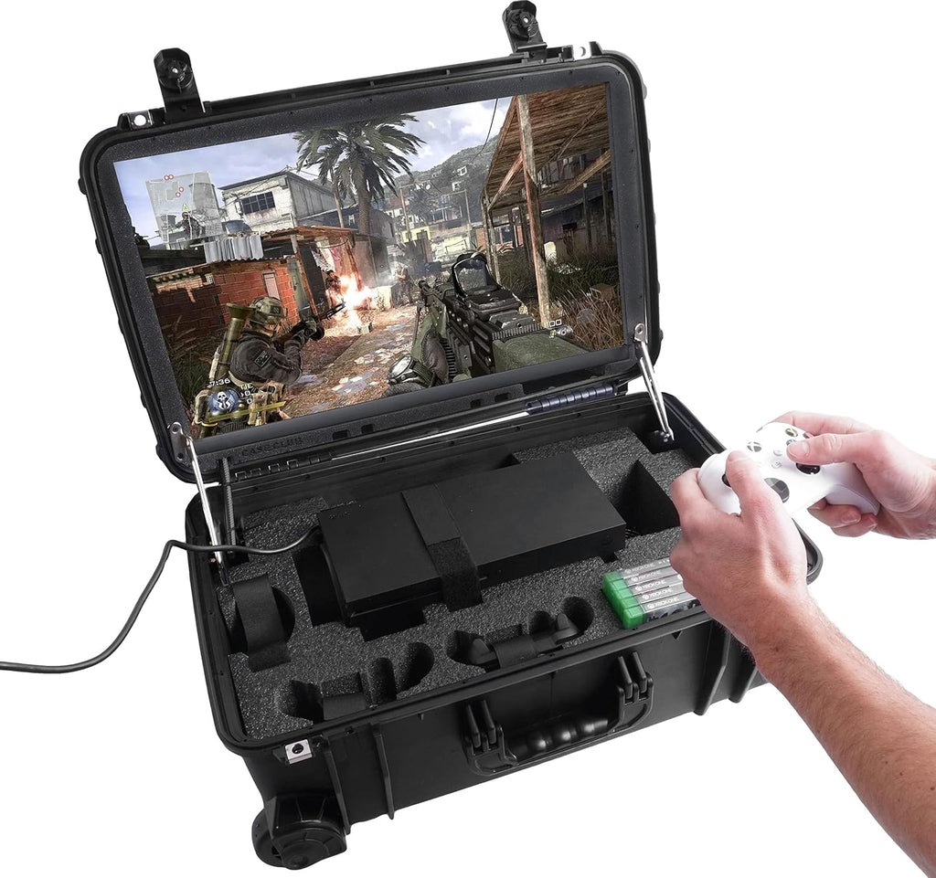 Case Club Pro Gaming Station to Fit Xbox Series X or S Console. Comes with Built-in 24' 1080p Monitor, Cooling Fans. Fits Console, Controllers, & Games, which are NOT Included 1MS / 144 Hertz