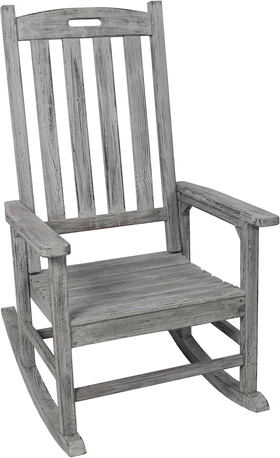 Oversized Wooden Rocking Chair for Porch & Patio 330lbs Capacity Wood Rocker with Wide Seat High Backrest & Armrests Outdoor Indoor Chair for Garden, Balcony, Living Room, Grey