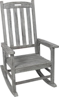 Oversized Wooden Rocking Chair for Porch & Patio 330lbs Capacity Wood Rocker with Wide Seat High Backrest & Armrests Outdoor Indoor Chair for Garden, Balcony, Living Room, Grey