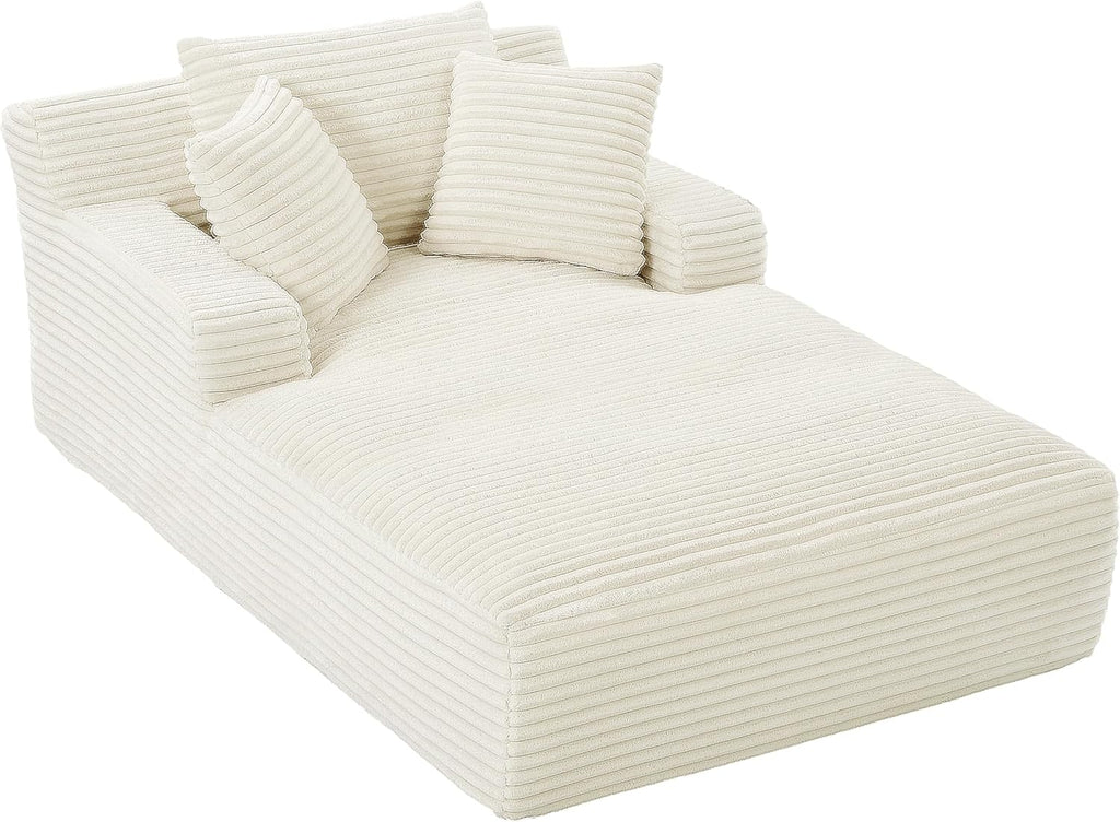 80 Inch Chaise Lounge Chair Indoor, Oversized Corduroy Upholstered Boneless Sofa Bed, Deep Seat Sleeper Couch Reading Chairs, Cloud Sofas Couches for Living Room, No Assembly Required (Beige)