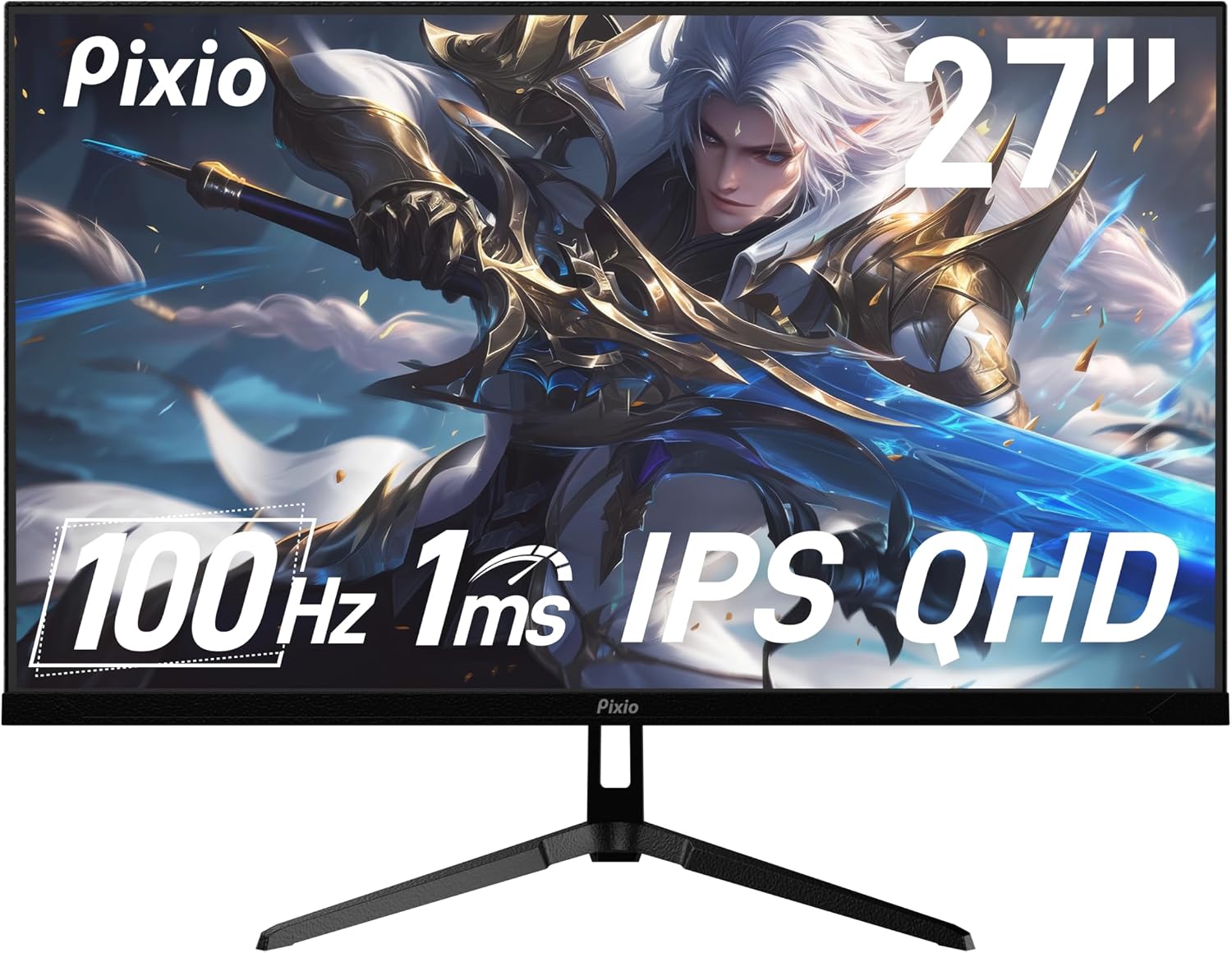 Pixio PX275 Wave 27 inch 100Hz Refresh Rate QHD 1440p Resolution IPS Panel 1ms MPRT Response Time Gaming Monitor and PS1S Wave Black Single Monitor Arm - Fits up to 32 inches and 19.8lbs