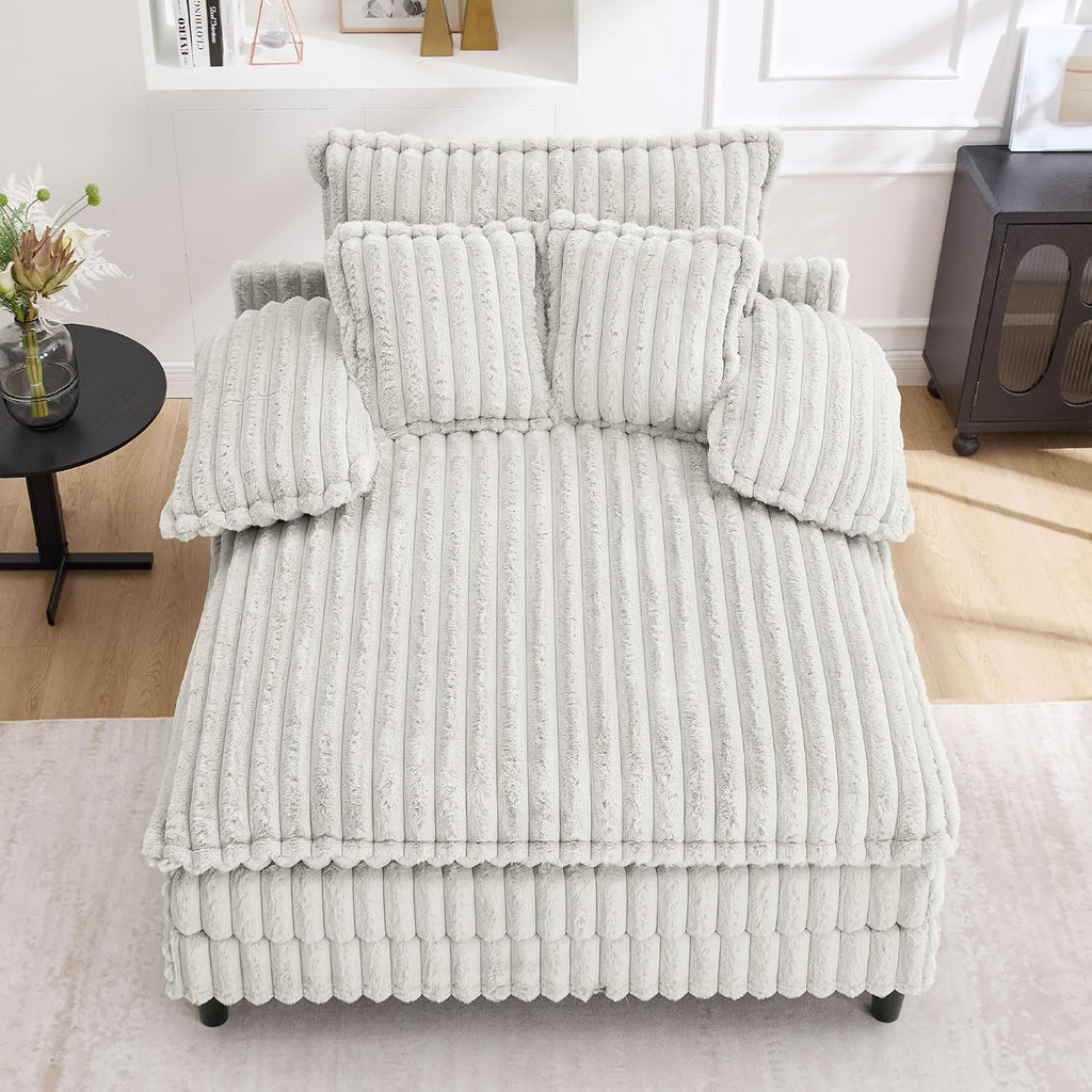 WESTSETLUX 54.8' W Oversized Chaise Lounge Chair Indoor with 5-Position Adjustable Backrest, Plush Sleeper Sofa Bed with Pillows, Upholstered Cloud Couch Chair for Living Room, Study Room, Silver Grey