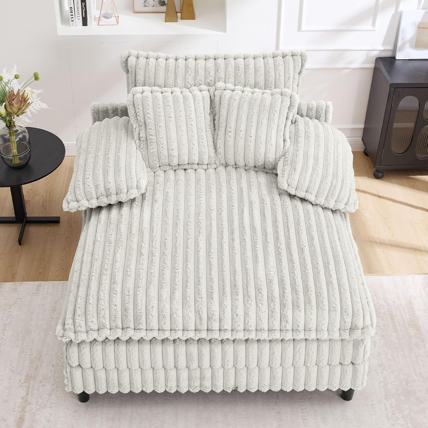 WESTSETLUX 54.8' W Oversized Chaise Lounge Chair Indoor with 5-Position Adjustable Backrest, Plush Sleeper Sofa Bed with Pillows, Upholstered Cloud Couch Chair for Living Room, Study Room, Silver Grey