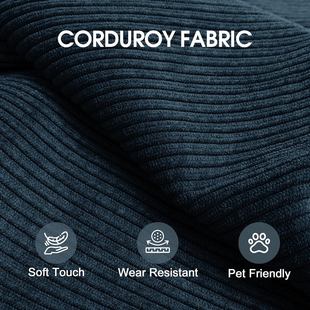 79' Convertible Sofa Bed, Corduroy Folding Pull Out Couch with Pillows, No Assembly Modern Boneless Couch Compression Sofa in Box, Floor Sofa with Support Rods for Living Room,Blue
