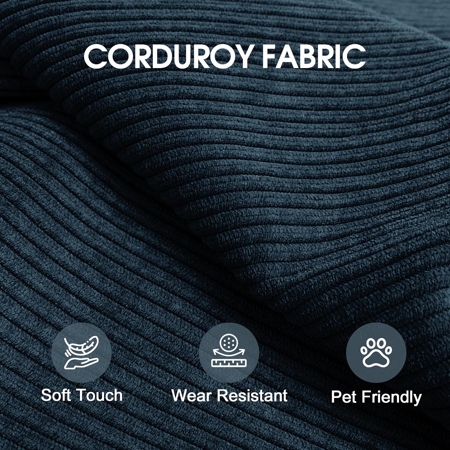 79' Convertible Sofa Bed, Corduroy Folding Pull Out Couch with Pillows, No Assembly Modern Boneless Couch Compression Sofa in Box, Floor Sofa with Support Rods for Living Room,Blue