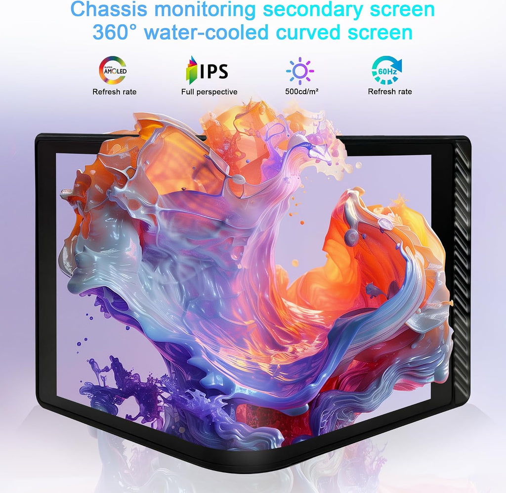wisecoco Portable Water Cooling Curved Screen Monitor 6.5 inch 2K 2560×1440 IPS with Magnic Stand External Computer Laptop OLED Monitor for PC Laptop Desktop (Black)