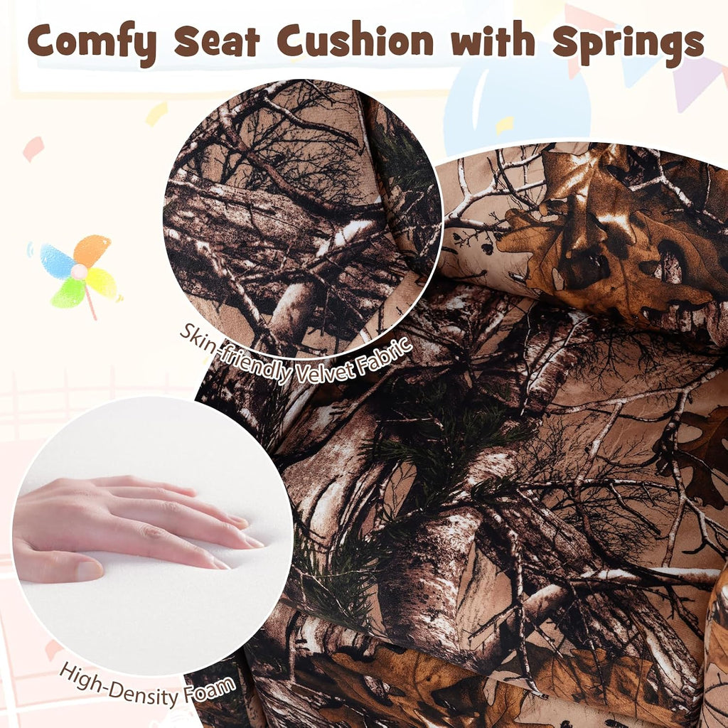 GLACER Kids Recliner with Cup Holder, Velvet Toddler Lounge Chair w/Adjustable Backrest & Footrest, Spring-Loaded Seat Cushion, Push Back Toddler Sofa for Boys & Girls Ages 3+ Years Old (Camouflage)