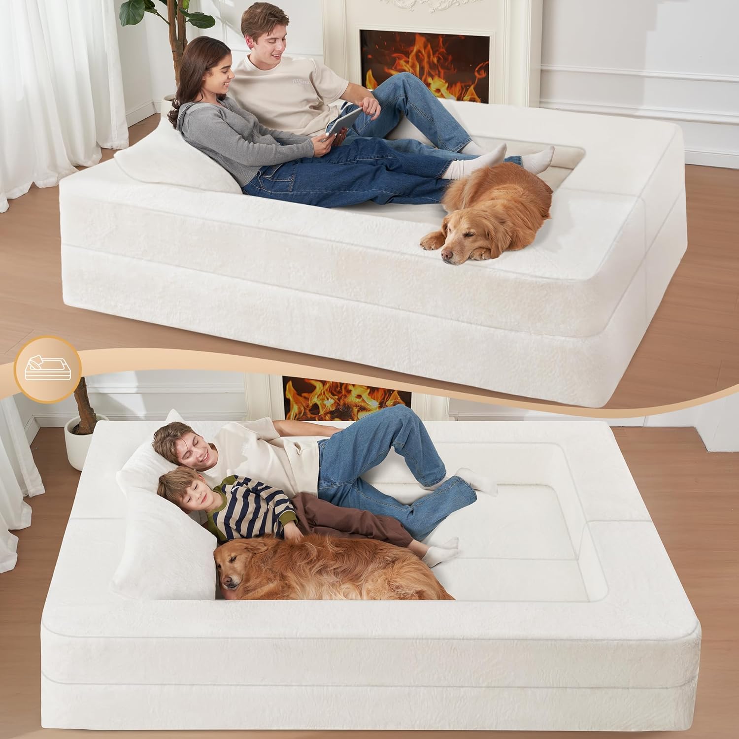 Futon Sofa Bed with Pillow, 3-in-1 Sleeper Sofa Bed with Removable Cover, Convertible Floor Sofa Bed, No Assembly Boneless Couch for Living Room, Bedroom