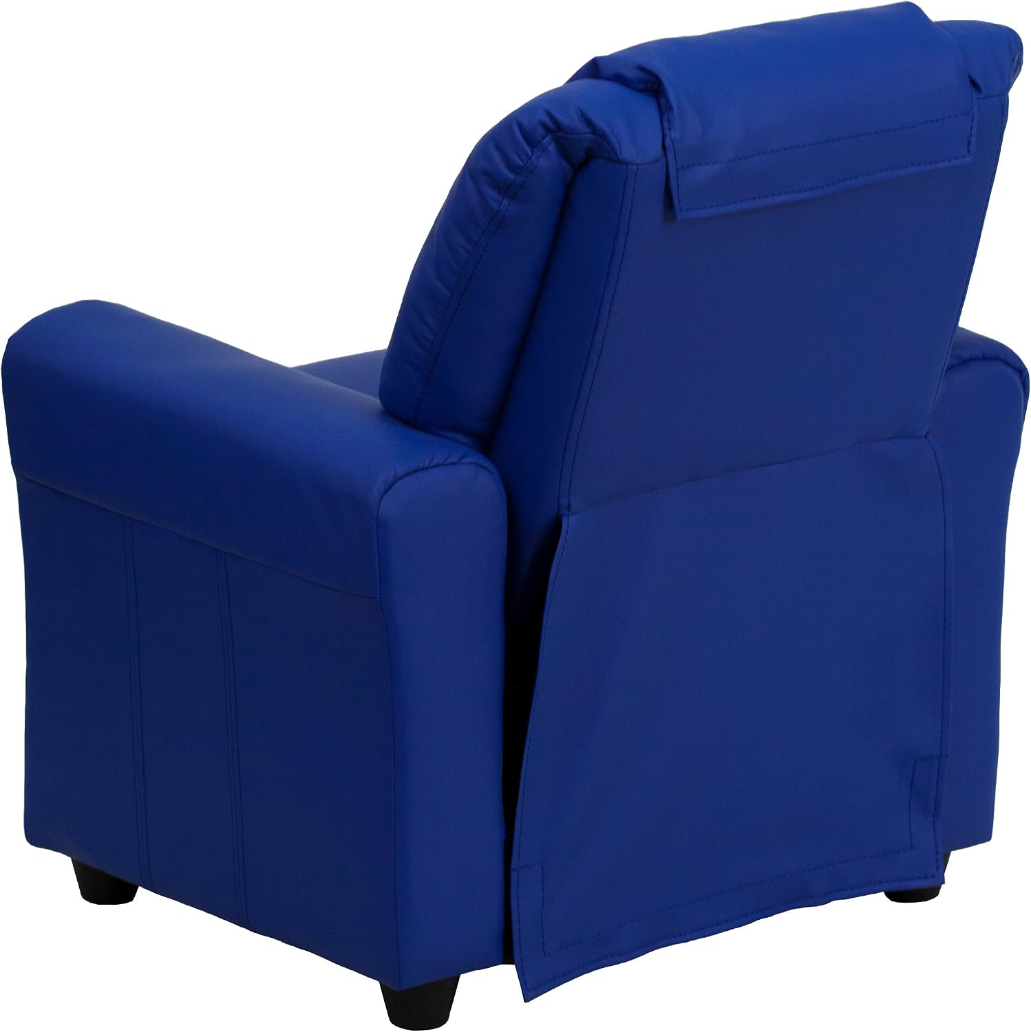 EMMA + OLIVER Blue Vinyl Kids Recliner with Cup Holder and Headrest