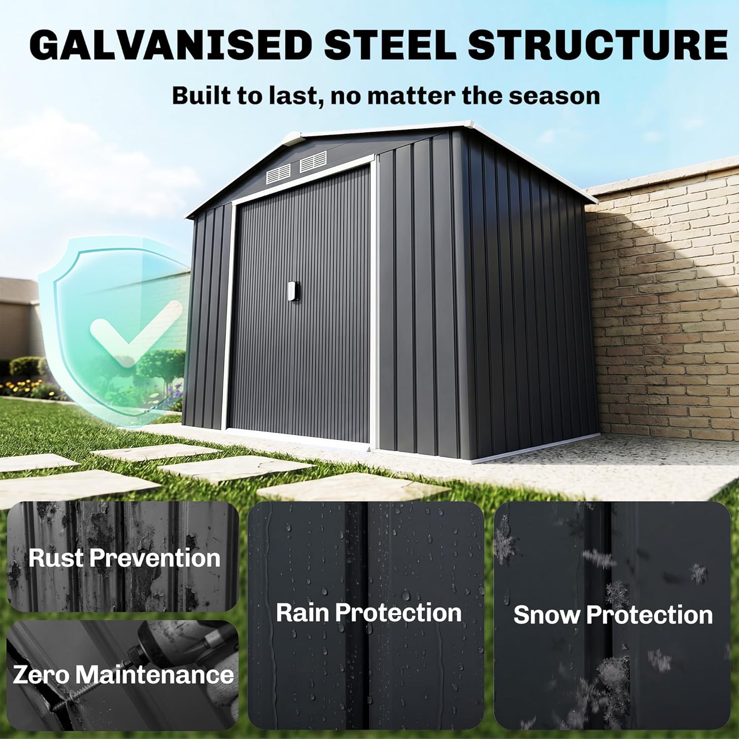 Outsunny 7' x 4' Outdoor Storage Shed, Garden Tool Metal Shed with Foundation Kit, Double Lockable Door, Air Vents and Sloping Roof, for Backyard, Patio, Lawn, Dark Gray