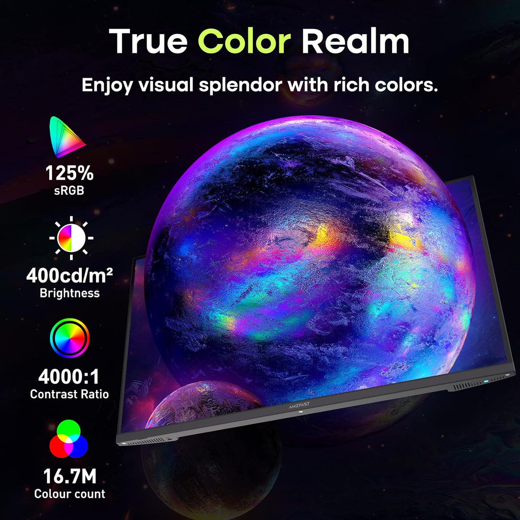 Amzfast 27' 240Hz 1ms FPS Gaming Monitor, Fast VA FHD 1080P, Adaptive Sync, HDR 400, 4000:1 Contrast, 125% sRGB, Built-in Speaker, HDMI 2.0 & DP 1.4 with DP Cable, VESA
