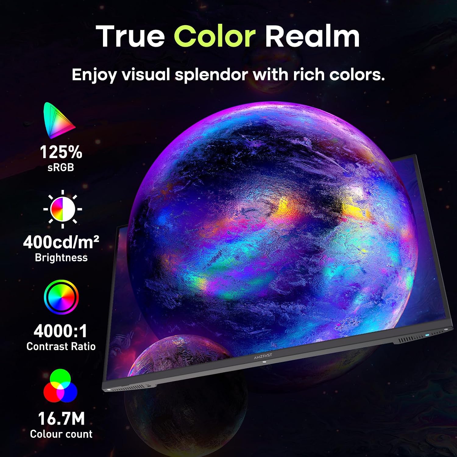 Amzfast 27' 240Hz 1ms FPS Gaming Monitor, Fast VA FHD 1080P, Adaptive Sync, HDR 400, 4000:1 Contrast, 125% sRGB, Built-in Speaker, HDMI 2.0 & DP 1.4 with DP Cable, VESA