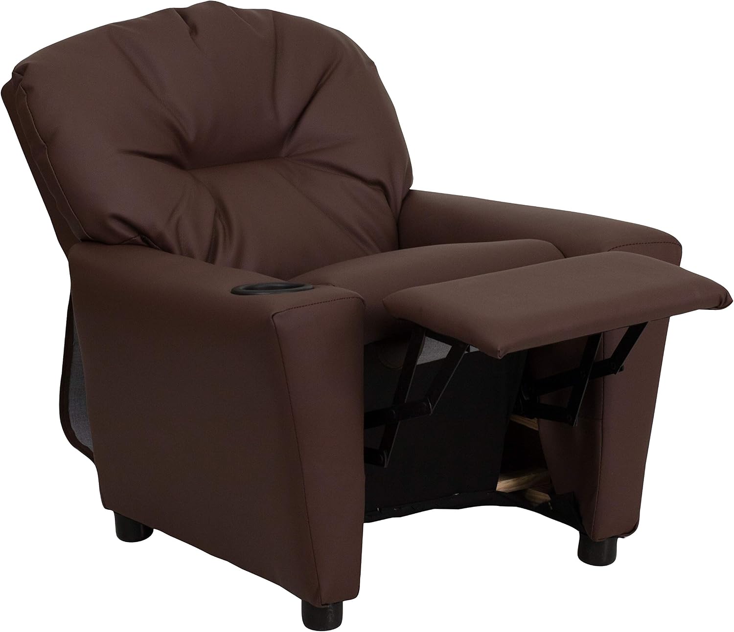 Flash Furniture Chandler LeatherSoft Kids Recliner with Cup Holder and Safety Recline, Contemporary Reclining Chair for Kids, Supports up to 90 lbs., Brown