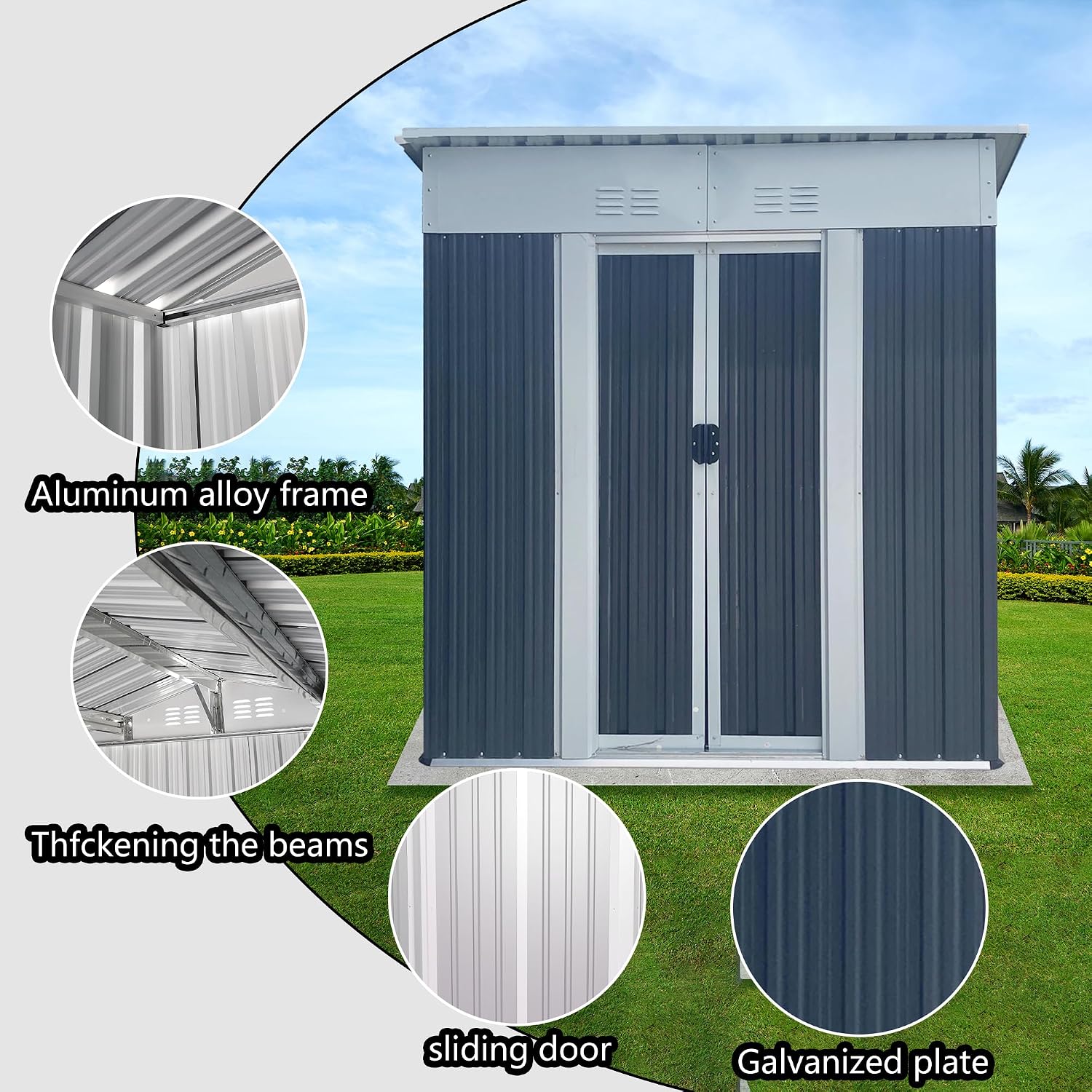 KEIKI 5x3FT Outdoor Storage Shed, Metal Tool Shed Outdoor Storage with Lockable Sliding Doors & Vents, Small Storage House for Backyard, Lawn, Garden