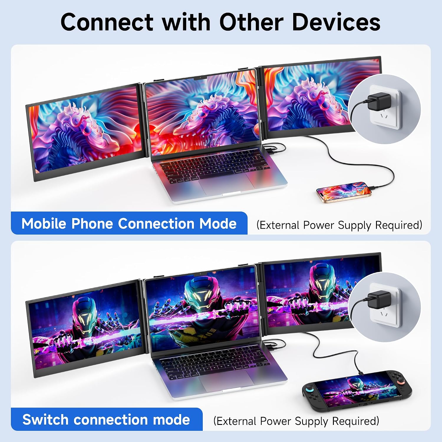 Ultra Thin Laptop Screen Extender Monitor Portable,14.2' 1080P FHD Lightweight Triple Screen,Portable Monitor for Laptops,Fit for 13-17' Laptop,Plug & Play Compatiable with Win/Mac/Chrome/Android